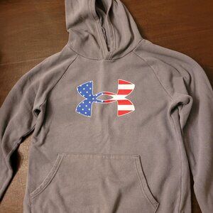 Under Armour Patriot Boys Sweatshirt Gray Size YLG with Red White and Blue Logo